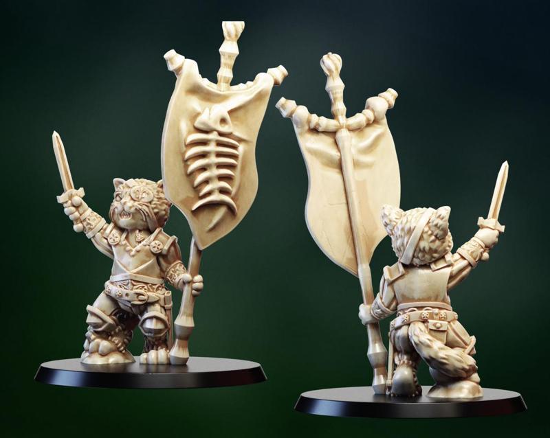 Tabletop miniature. Cat warrior with banner