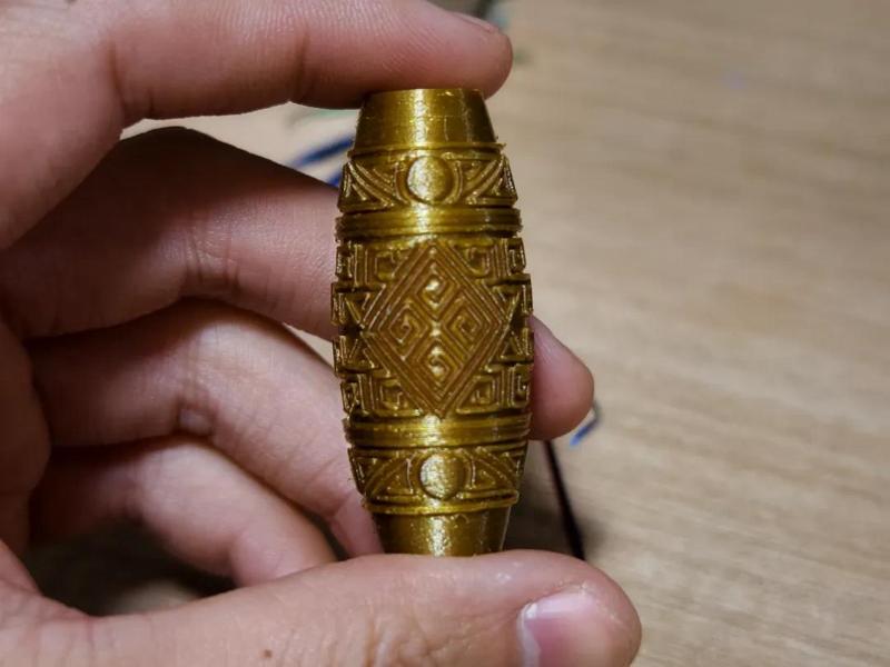 Exceptional Dzi Bead: Returning Pattern Long Barrel Bead