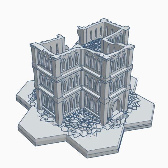 Gothic Ruined Building 3 with Hex Base GRHB003