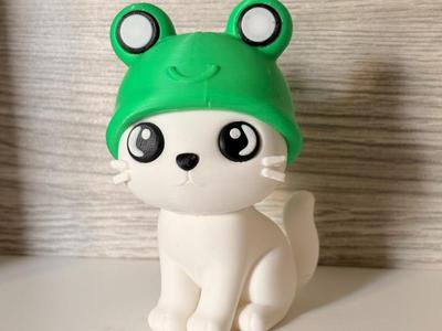 Kawaii Cat in Frog Cap