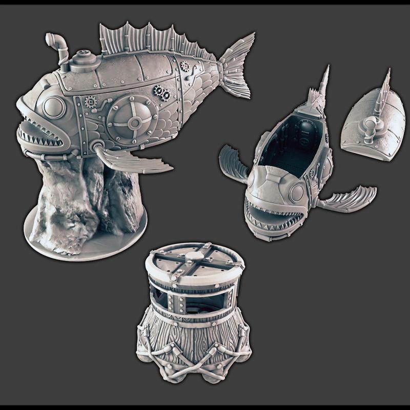 Gnomish Submarine and Diving Bell [SUPPORT-FREE]