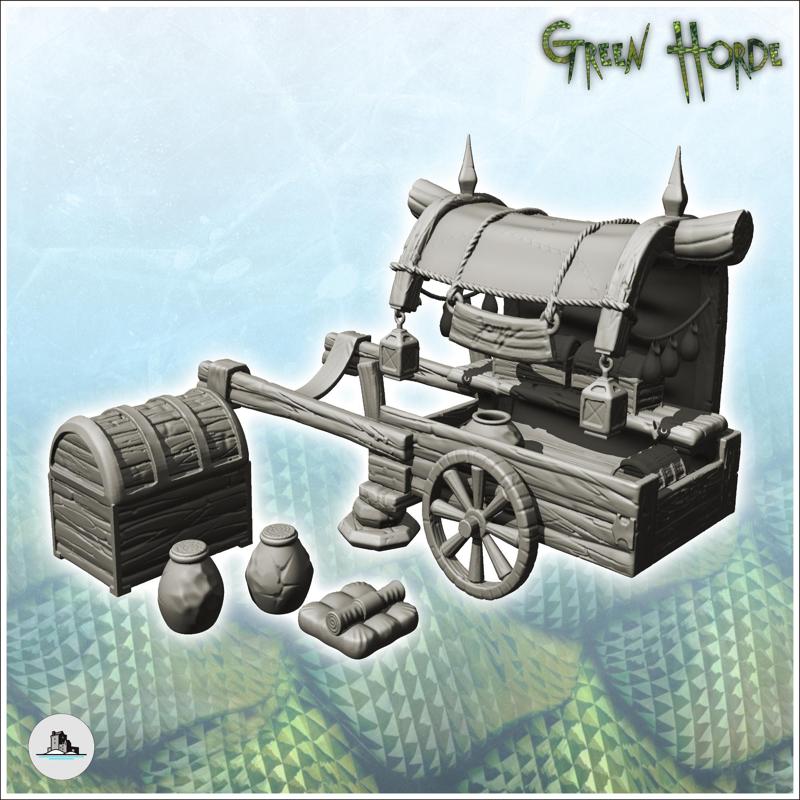 Set of medieval accessories with wooden caravan and chest (6) - Ork Green Horde Fantasy Beast Chaos Demon Ogre
