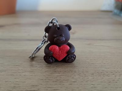 Mini teddy bear with heart keychain