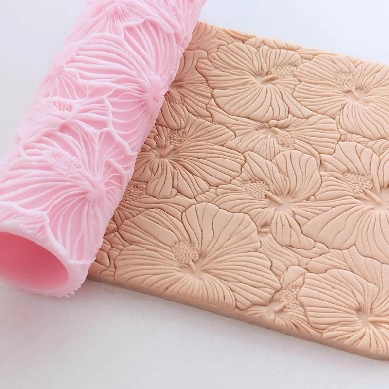 Hibiscus Flower Texture Roller for Polymer Clay | Seamless & Realistic Impressions
