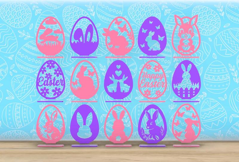 Easter - Easter Bunny Eggs 18 pack - Shelf Decor With Stands