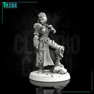(0071) Female human half-orc tiefling elf barbarian viking with axe