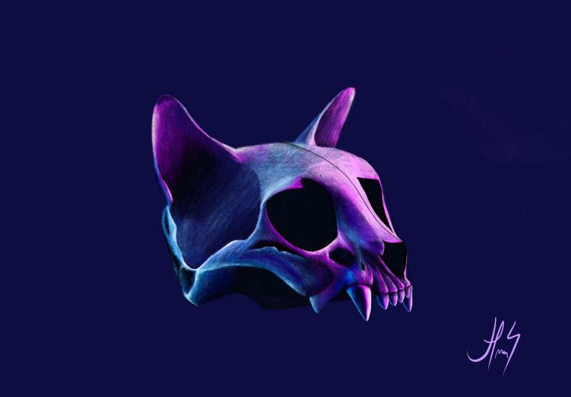 Neon Cat Skull