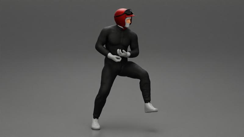 Biker man in helmet on a motorcycle stopped