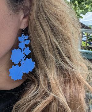 Larkspur Earrings - July Birth Flower - wildflower, botanical plant dangle earrings 