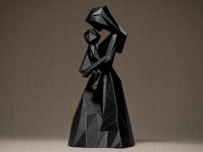 Geometric Mother and Child Figurine