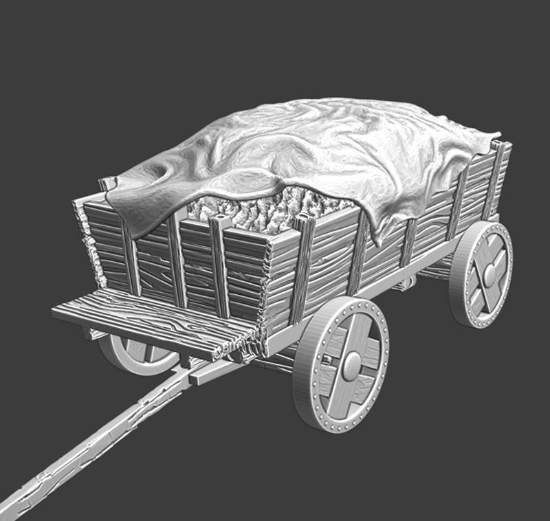 Medieval supply wagon with grain and cover