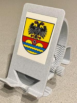 Multi-color Cover Plate for revised Phone Holder (here: Crest of Müsch (Ahr), Muesch)   