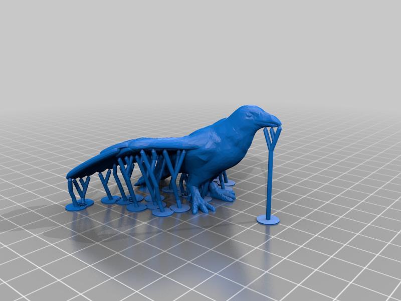 Crow, open wings with supports