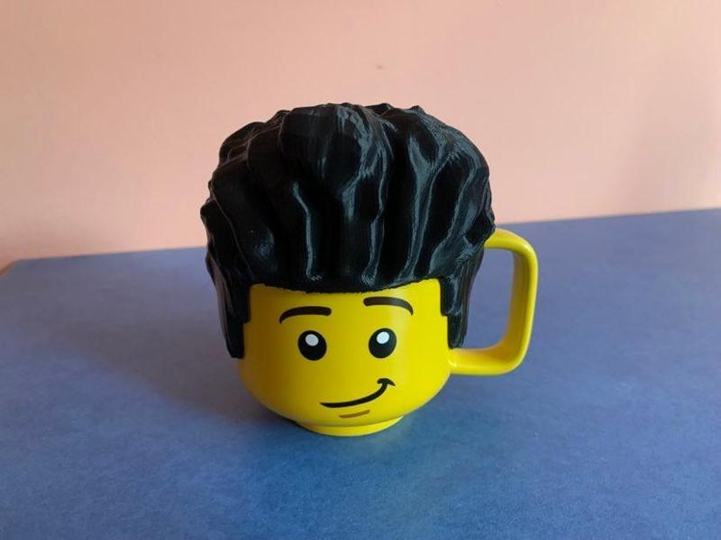 LEGO Minifigure Head Coffee Cup Hair