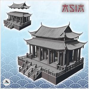 Large asian temple with platform with railings and access stairs (32) - Asia Terrain Clash of Katanas Tabletop RPG terrain China Korea