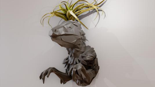 velociraptor dinosaur head wall mount with arms planter pot flower vase low poly