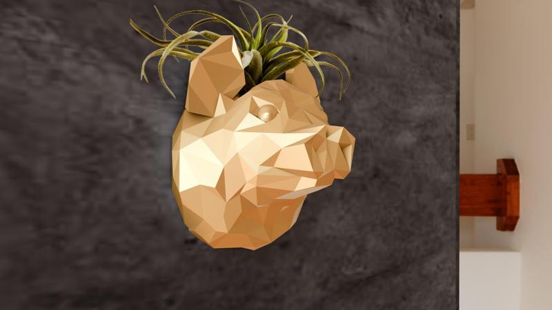 vampire bat wall head planter pot flower vase low poly stl