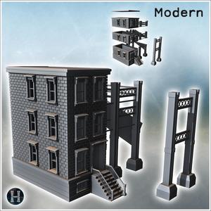 Modern brick building with floors, access stairs, and metal beam structure (7) - Modern WW2 WW1 World War Diaroma Wargaming RPG Mini Hobby