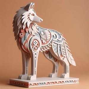 1102 Color 3D Model of a Totem-Style Wolf on a Pedestal, pug, dachshund, poodle, totem, dog, monkey, elephant, beagle, bear, lion, fox, bull terrier, pomeranian, galgo, wolf, doberman pinscher, newfoundland, crocodile