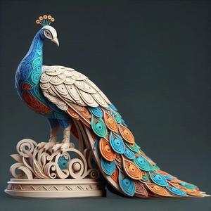 1139 Colorful 3D Model of a Peacock on Base, pug, dachshund, poodle, rooster, dog, dogue, beagle, peacock, lion, fox, bull terrier, pomeranian, galgo, wolf, doberman pinscher, newfoundland, decorative, crocodile
