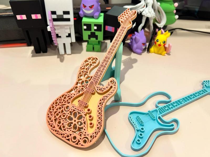 Creative Retro Carved Hollow Guitar Refrigerator Magnet/Ornament【with Display Stand】
