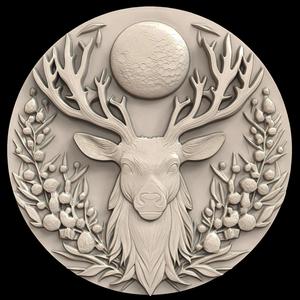 3D Model STL File for CNC Router/Laser & 3D Printer A Deer with Crystal Antlers Reflecting the Moon 3