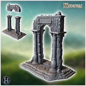Ancient stone structure with a single arch supported by detailed columns (5) - Medieval Gothic Feudal Old Archaic Saga 28mm 15mm RPG