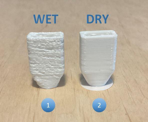 Wet filament in comparison to dry filament - TPU (flexible)