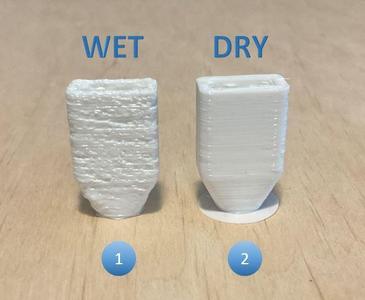 Wet filament in comparison to dry filament - TPU (flexible)