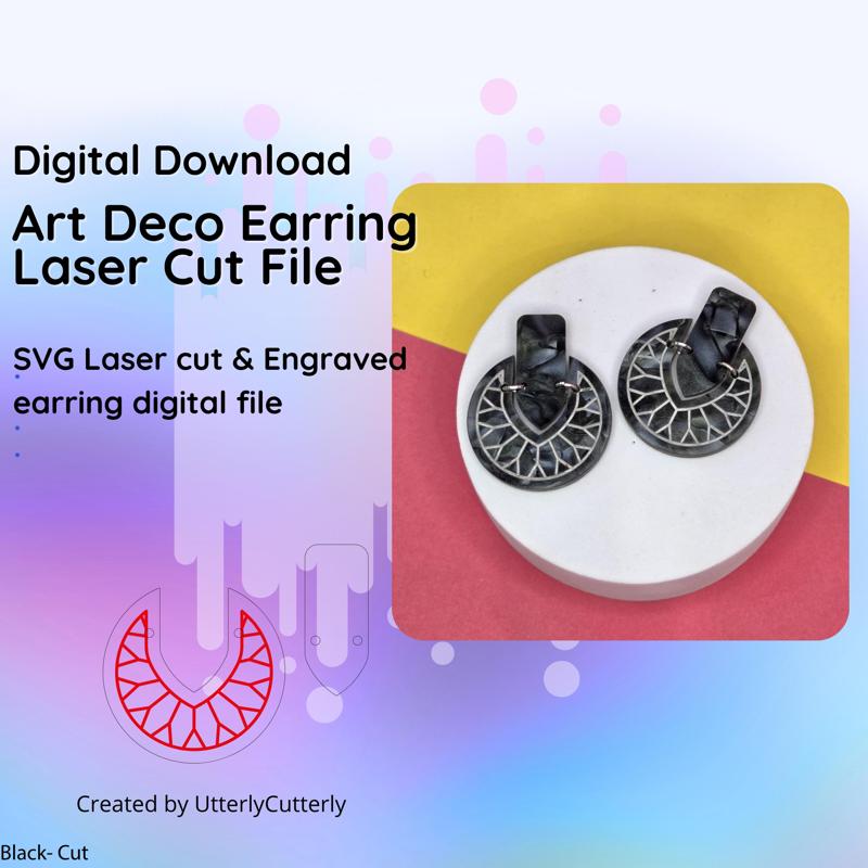 Art Deco Circle Earring Laser Cut File- SVG FILE