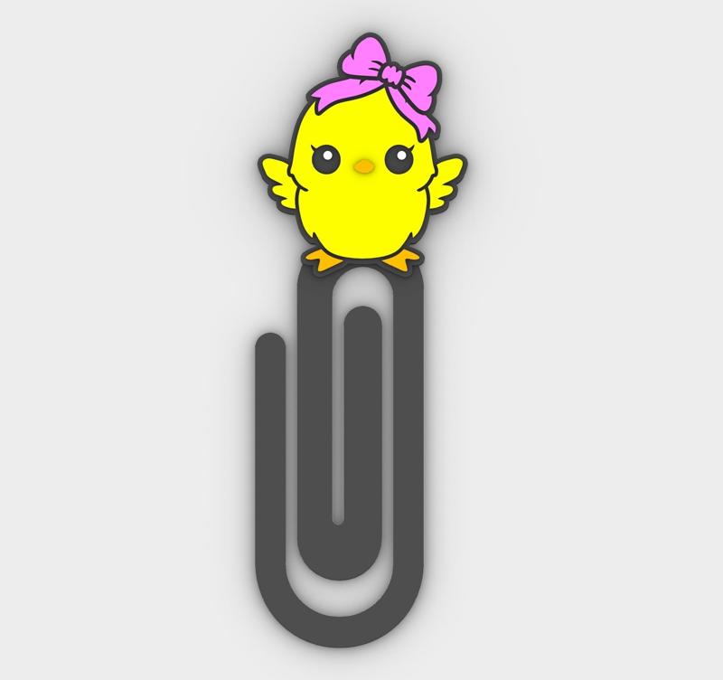 Paperclip cute chick - bookmark - 3MF pre-painted , STL