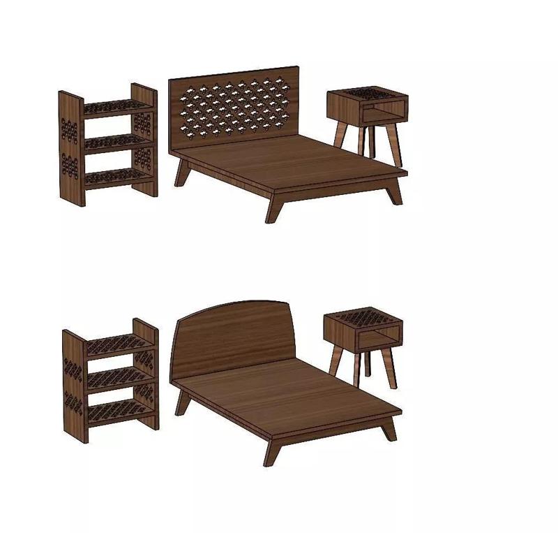 Miniature set of bedroom furniture for model making props