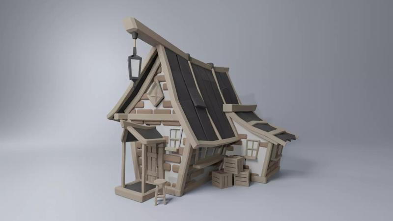 Medieval Cottage Low-poly 3D Print Model