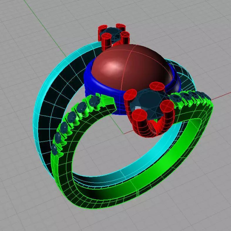 Cabochon Ring and Precious Stones  Anello con corallo An097