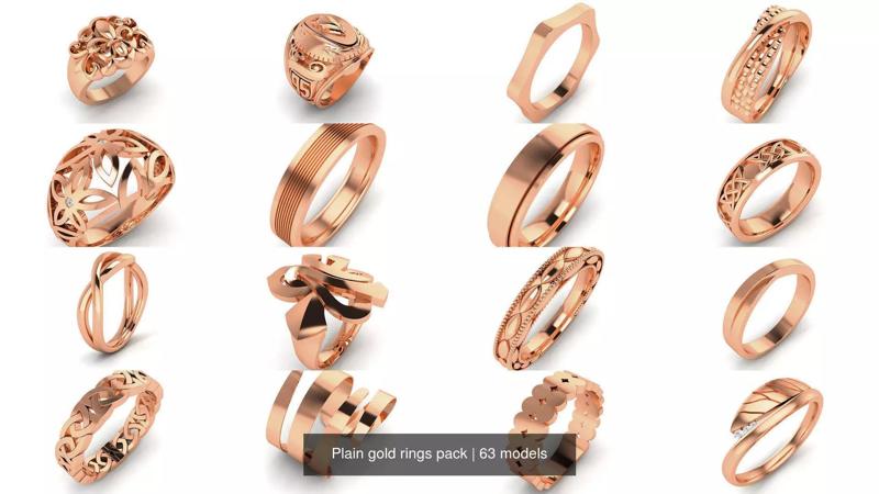 63 Plain gold rings pack 3D Model Collection