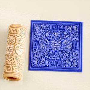 Greek Owl & Meander Texture Roller – Clay Tool for Pottery, Crafts and Fondant