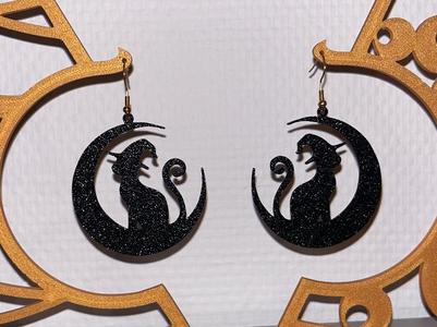 Earrings - Cat, Moon for halloween 