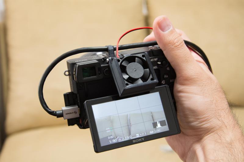 Cooling fan attachment for Sony Alpha 6300 digital camera