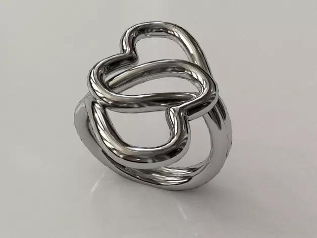 Knotted hearts ring