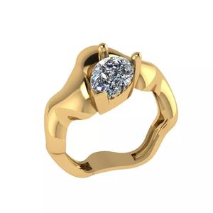 Wavy shank pear cut solitaire diamond ring