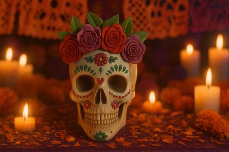 Day of the Dead Sugar Skull with Flower Crown | 3D Printable Decorative Model