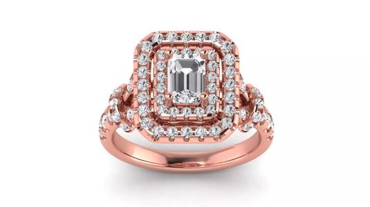 Solitaire Wedding Engagement Women Ring Double Halo Emerald Ring