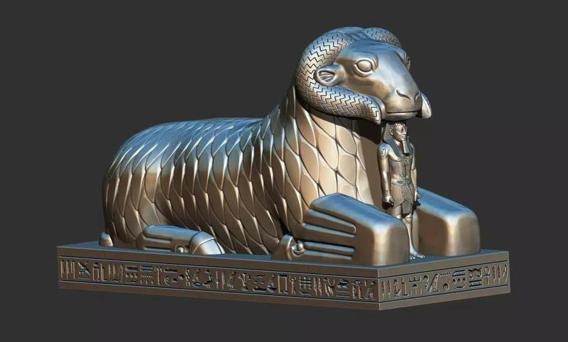Amun Ram Sphinxs  Egyptian Pharaoh Statue 3D printable Model