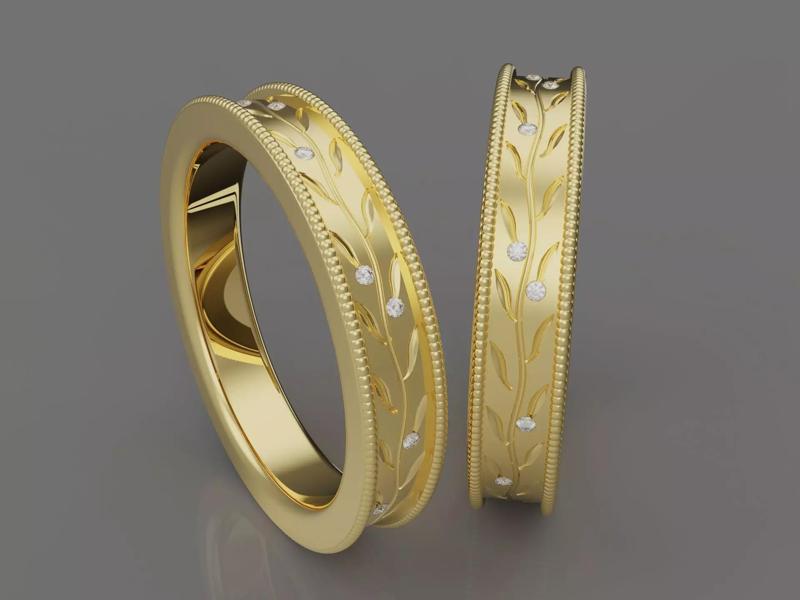 Traditional Leaf Motif Wedding Band 4-14US Sizes