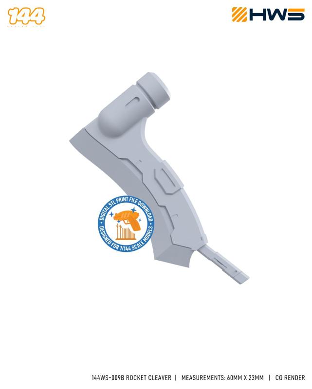 144WS-009B Rocket Cleaver. 3D Printed Cleaver STL for Mecha Model Kits.