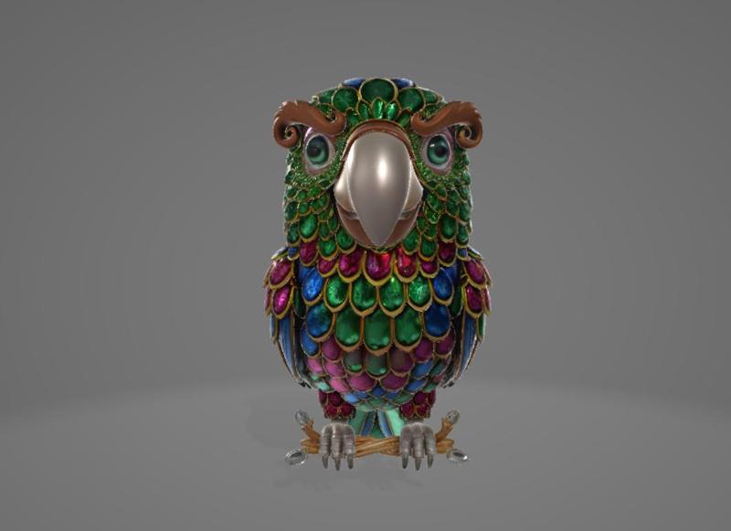 Jewelwing Parrot – Gemstone Avian Sculpture