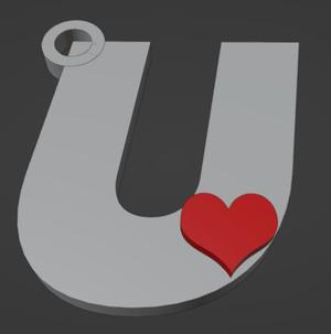 KEYCHAIN LETTER U WITH HEART