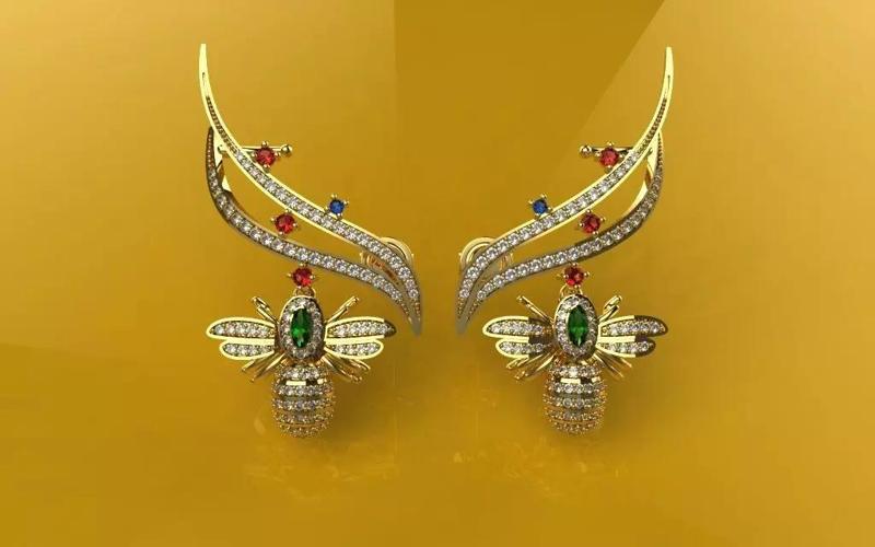 Bee Flower Ear Cuff Earring - 3D Jewelry - BR-511