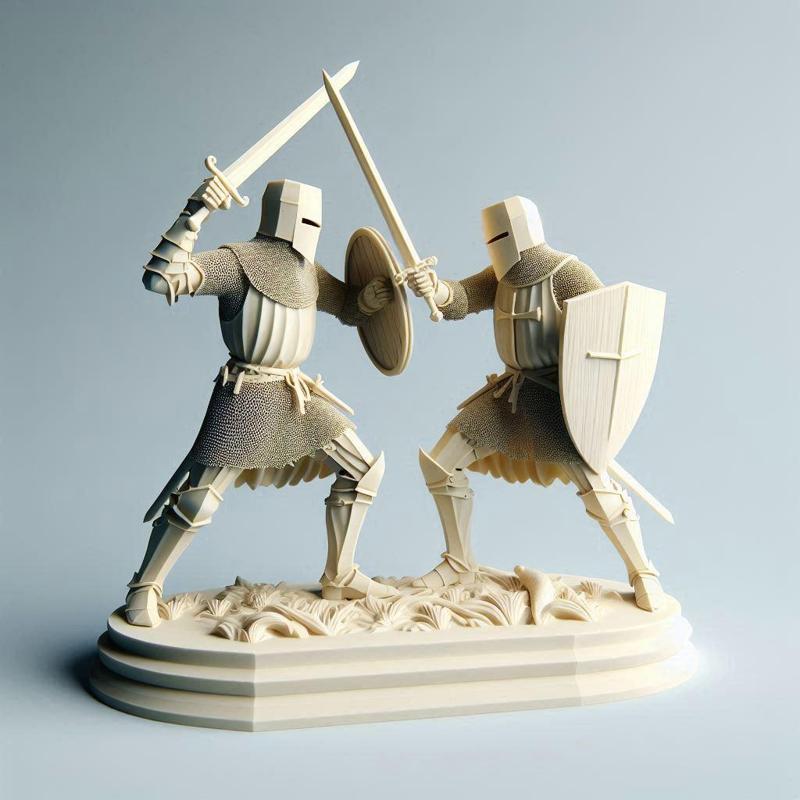 312 Knight Duel - Minimalist Ivory Battle Scene
