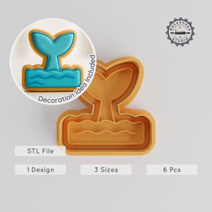 Whale Tail Ocean Cookie Cutter & Stamp Set, Sea Creature Shape, 3 Sizes, Perfect for Fondant, Marine Mammal Design